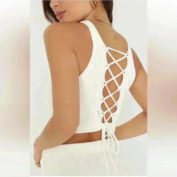 Lulus Ivory Crochet Lace-Up Two-Piece Set - Picture 2 of 5